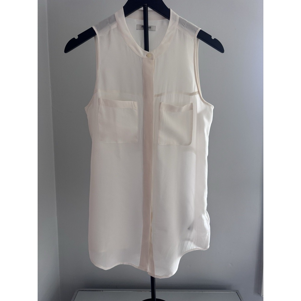 Madewell Sleeveless Ivory Button-Front Silk Blouse